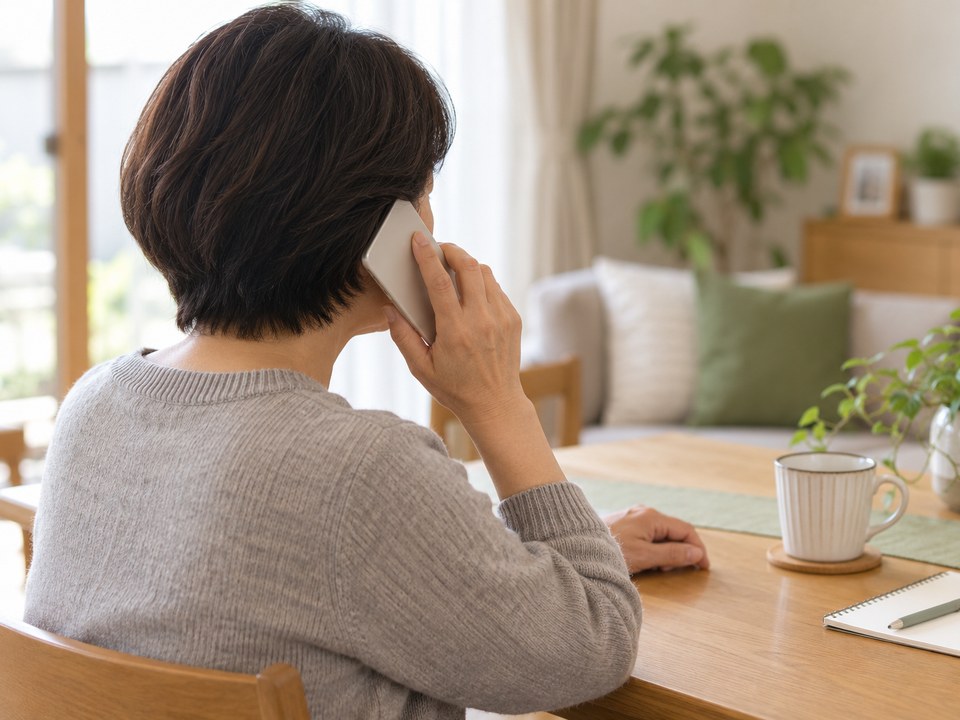 電話で相談を申し込む場面