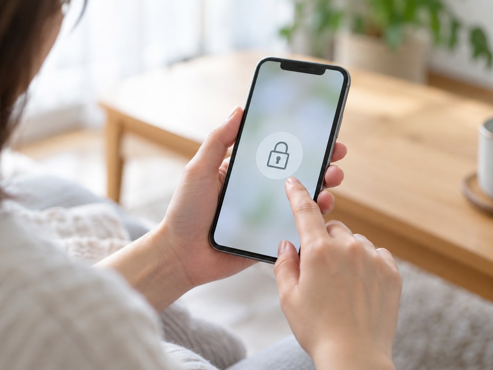 スマートフォンでパスワードの管理を見直している手元